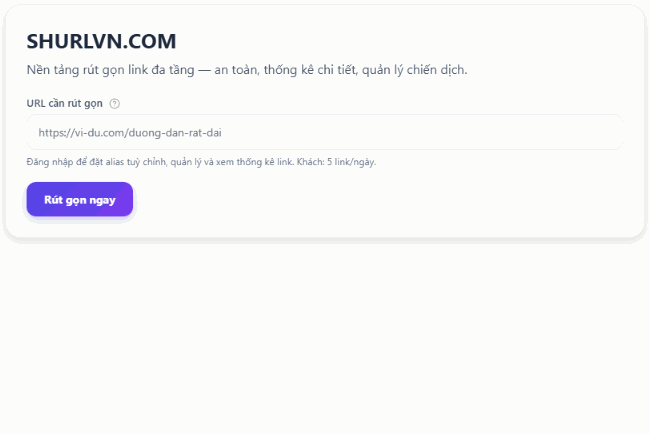 GIF hướng dẫn rút gọn link trên Shurlvn.com: dán link, bấm Rút gọn ngay, sao chép kết quả